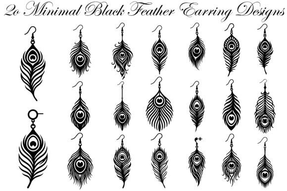 20 Minimal Black Feather Earring Designs Graphics for Crafts