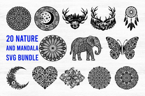 20 Nature and Mandala SVG Bundle for Graphics and Crafts