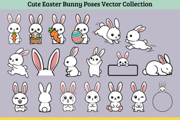 Cute Easter Bunny Poses Graphics for Spring Design