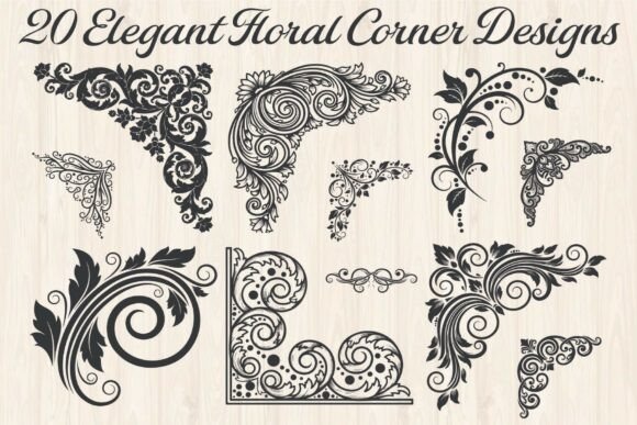Elegant Floral Corner Designs Graphics for Crafts