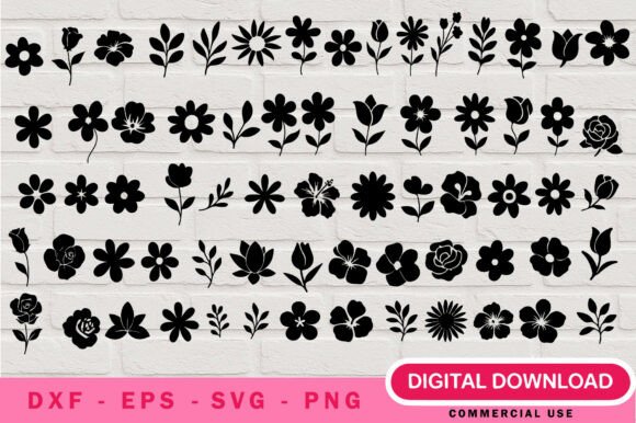 Flower Silhouette SVG Bundle Graphics