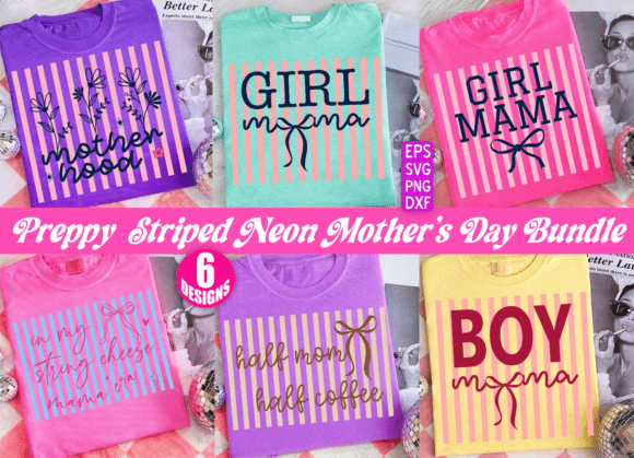 Preppy Striped Mothers Day Png Bundle: A Versatile Graphic Design Asset