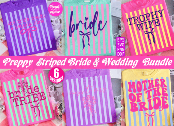 Preppy Striped Wedding Png Bundle Bride Graphics for T-Shirt Designs