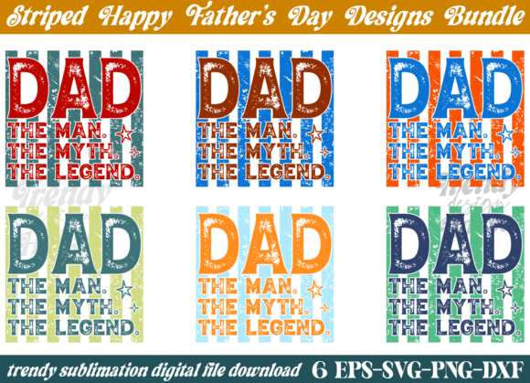 Striped Father’s Day PNG Bundle for Graphics and T-Shirt Designs