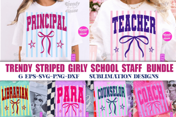Striped Girly School Teacher SVG Bundle for Crafts and Graphics
