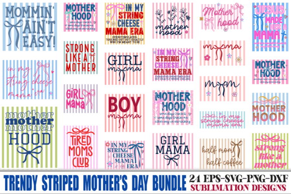 Striped Mother’s Day Png Bundle Graphics for T-Shirt Designs