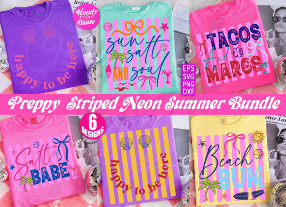 Striped Summer PNG Bundle: A Graphic Design Asset for T-Shirt Designs