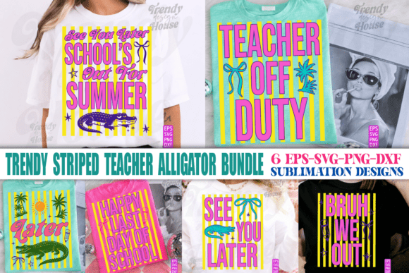 Striped Teacher Alligator Graphics for T-Shirt Designs