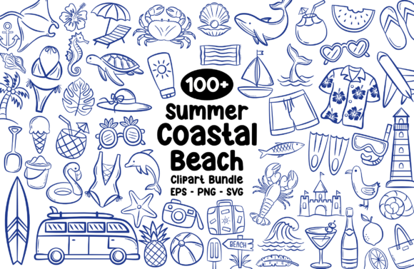 Summer Coastal Beach Clipart Bundle Graphics