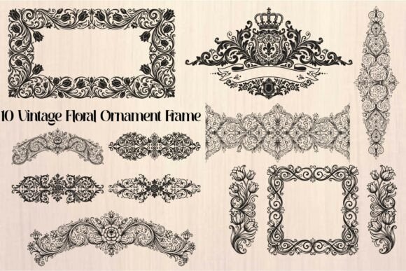 Vintage Floral Ornament Frame Graphics for Crafts