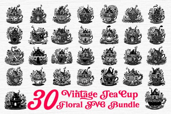 Vintage Tea Cup Floral SVG Bundle Graphics for Crafts